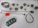 Beautiful Estate Found Lot of Native American Turqouise Jewelry, w/ Signed Pieces