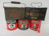 Lot of (5) Antique Tobacco Tins, Inc. Sweet Cuba, Mayo's, Sir Walter Raleigh