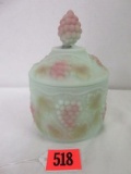 Fenton Lotus Mist Burmese Grapes and Leaves Covered Jar