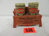 Art Deco Salt and Pepper Shaker Rack Advertising Farmer's Elevator Co. Grain, Coal