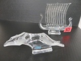 Lot of (2) Durand Crystal Paperweights Inc. Viking Ship and Greyhound