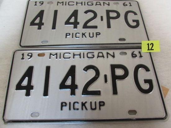1961 Michigan Pickup Truck Matched Pair License Plates