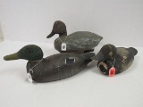 Lot (3) Vintage Carved Wood Glass Eyed Duck Decoys