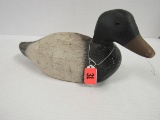 Signed Animal Trap Co. (Mississippi) Carved Wood Glass Eye Canvasback Duck Decoy