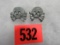 (2) Wwii Nazi Panzer Collar Skulls