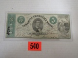 Civil War Confederate $5.00 Tres. Note