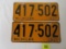 Original 1927 Michigan Matching Pair License Plates