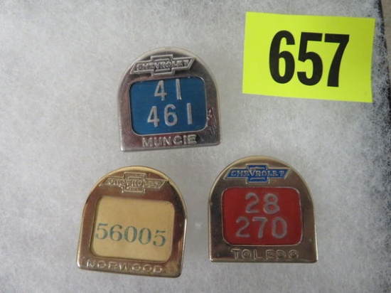 Lot of (3) Chevrolet Auto Worker Badges Inc. Norwood, Toledo, Muncie
