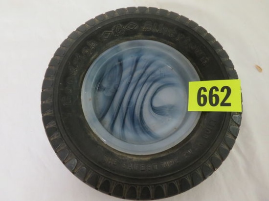 Rare Antique 1930s Goodrich Tires Ashtray with Agate Insert