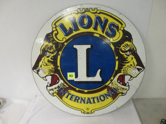 Vintage 30" Round Aluminum Lions Club International Dbl Sided Sign