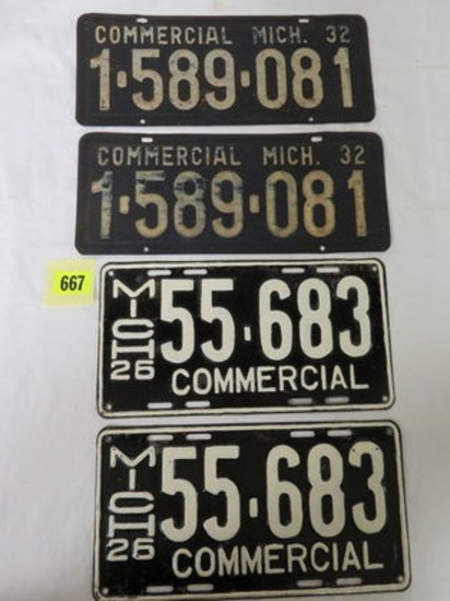 1926 & 1932 Michigan Commercial License Plates Matched Pairs