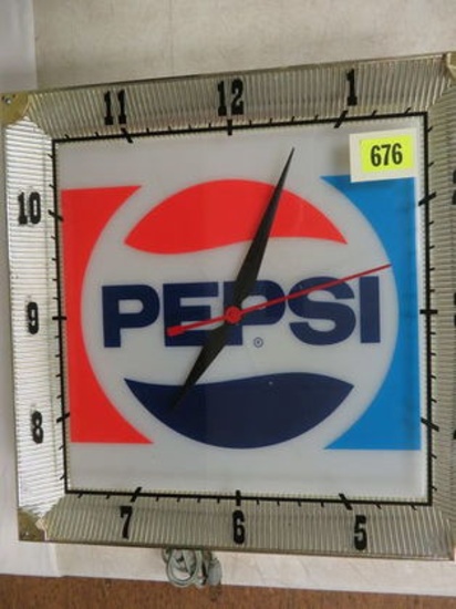 Vintage 1960s Pepsi Cola 16" x 16" Lighted Advertising Clock