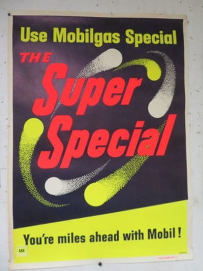 Original 1950s Mobil Super Special Service Station Poster