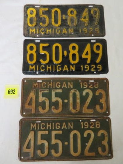 Original 1928 & 1929 Michigan Matched Pair License Plate