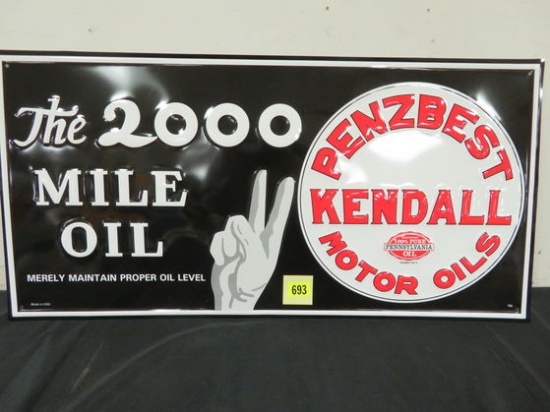 Excellent Contemporary Kendall Motor Oils Embossed Steel Sign 17"x35"
