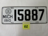 Antique 1910 Michigan Porcelain License Plate