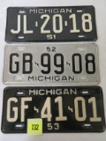 Original 1951, 1952, and 1953 Michigan License Plates