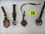 Lot of (4) Vintage Watch Fobs Inc. Buick, Miller High Life +