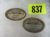 Lot of (2) Fisher Body Auto Worker Badges, Inc Flint 1 and Flint 2