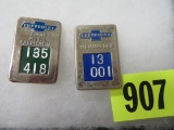 Lot of (2) Chevrolet Auto Worker Badges Inc Indianapolis, Flint Metal Fab