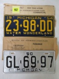 1950s Michigan License Plate Lot Inc. 1950 Passanger and 1954 Commercial