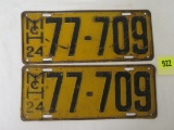 Original 1924 Michigan Matched Pair License Plates