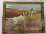 1930s Color Lithograph Print of Hunting Dogs in Gilt Frame