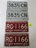 Original 1957 & 1961 Michigan License Plate Matched Pairs