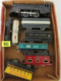 Group of antique Marx O Gauge Train Cars plus engine.