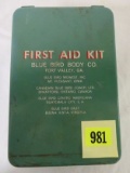 Antique Blue Bird School Bus Metal First Aid Kit
