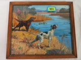 Dated 1949 Artist Signed Hy Hintermeister Color Lithograph of Hunting Dogs with Hunter