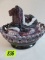 Imperial Purple Slag Glass Lion Covered Candy Dish