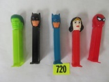 Lot of (5) Vintage Superhero Pez Dispensers Inc. Hulk, Batman, Spiderman, Wonder Woman