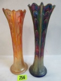 Lot of (2) Northwood Carnival Glass Drapery Vases, Inc. 10