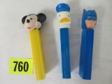 Lot of (3) Vintage Character Pez Dispensers (No Feet) Inc. Mickey Mouse, Batman, Donald Duck