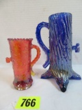 Lot of (2) Carnival Glass Town Pump Vases Inc. ICGA 1977