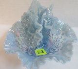 Beautiful Fenton Irridized Blue Hobnail 3 Horn Epergne