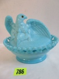 Beautiful Westmoreland Blue Milk Glass Eagle on Basket