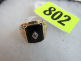 Men's 10K Gold Onyx and Diamond Ring