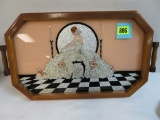 Art Deco Lady Reverse Painted Foil Art Serving Tray