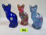 Beautiful  Lot of (3) Fenton Art Glass Cats Inc. Hand Painted Red Carnival Glass
