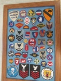 Framed Collection of 50 Military Patches Inc. Airborne, Navy, Infantry, etc.