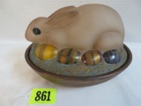 Fenton Folk Art Collection Hand Painted Rabbit on Nest