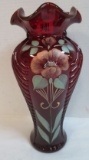 Excellent Fenton Ruby Red Hand Painted 11