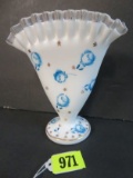 Fenton Snowcrest Hand Painted Fan Vase