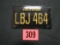 Lbj (1964) Campaign Bicycle Lisc. Plate