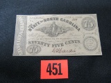 1863 Civil War .75 Cent Confederate Note