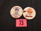 Milwaukee Braves (2) 1950's/60's Pins