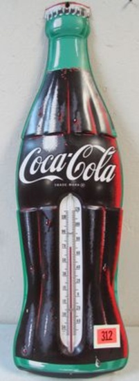 Vintage 1950's Coca Cola Embossed Metal Bottle Thermometer (Large 30")