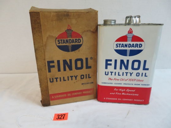Vintage Standard Finol Utility Oil Metal 1 Gallon Can w/ Original box